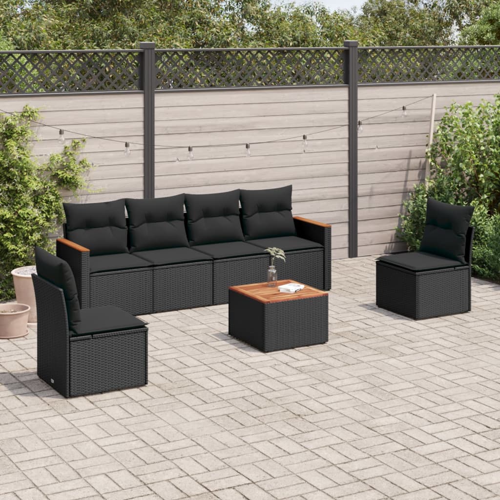 vidaXL 6-piece Lounge Set with Cushions Poly Rattan Black