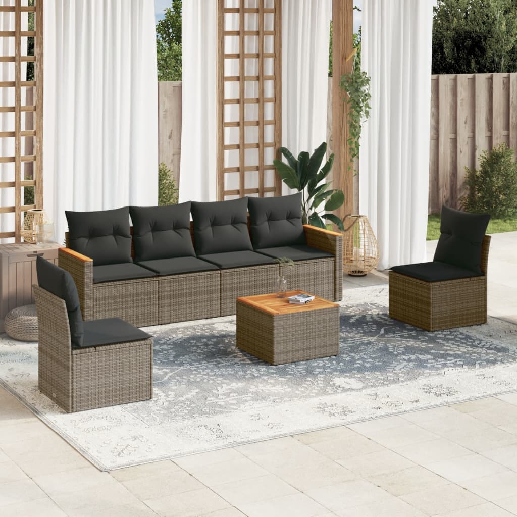vidaXL 6-piece Lounge Set with Cushions Poly Rattan Black
