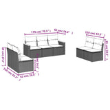 vidaXL 7-delige Loungeset met kussens poly rattan zwart
