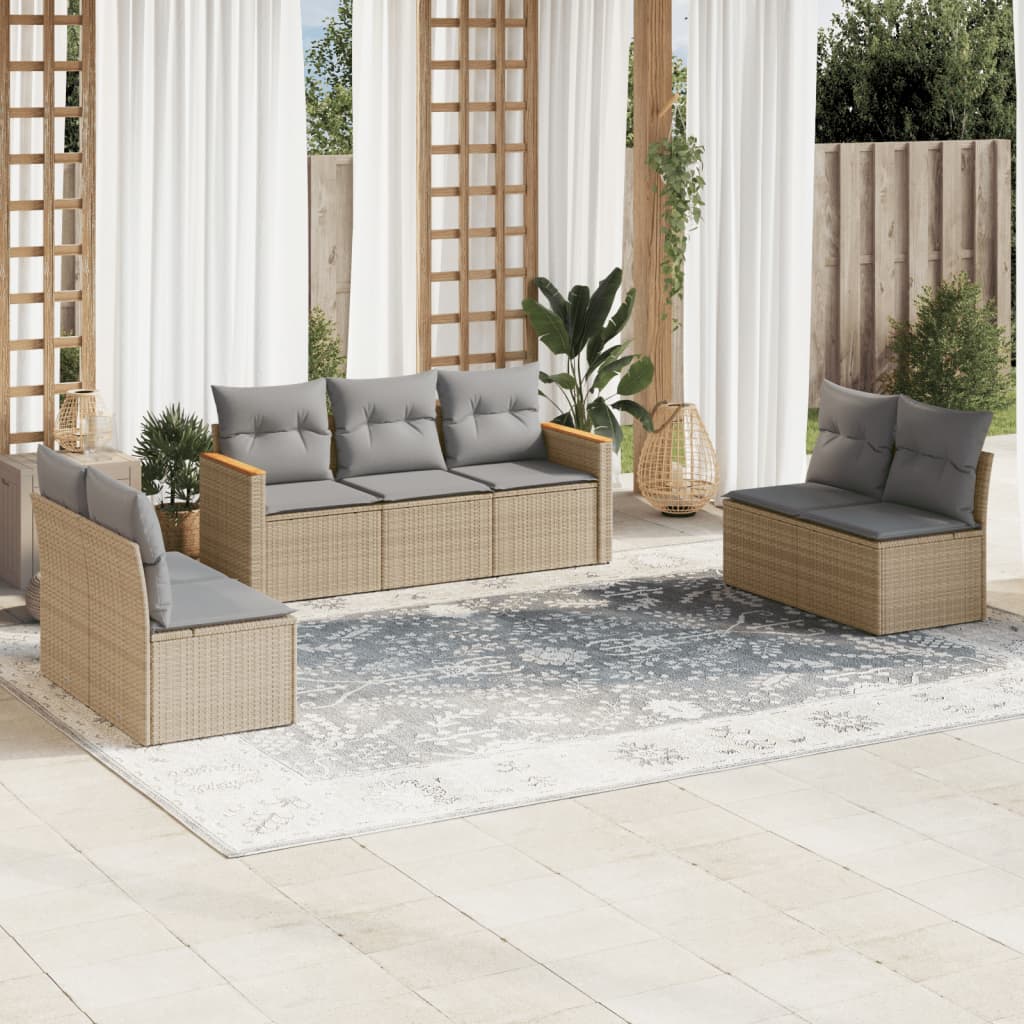 vidaXL 7-delige Loungeset met kussens poly rattan zwart