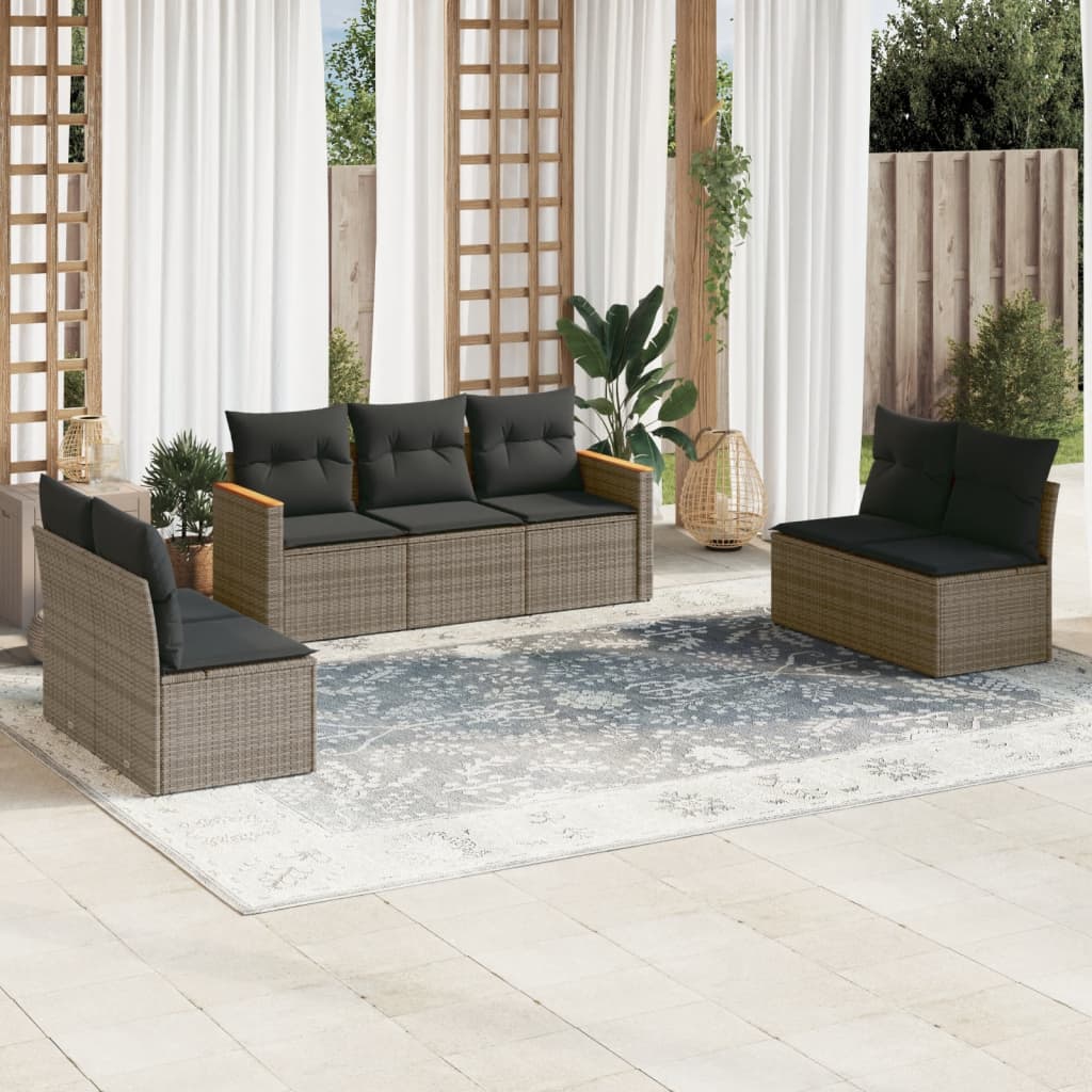 vidaXL 7-delige Loungeset met kussens poly rattan zwart