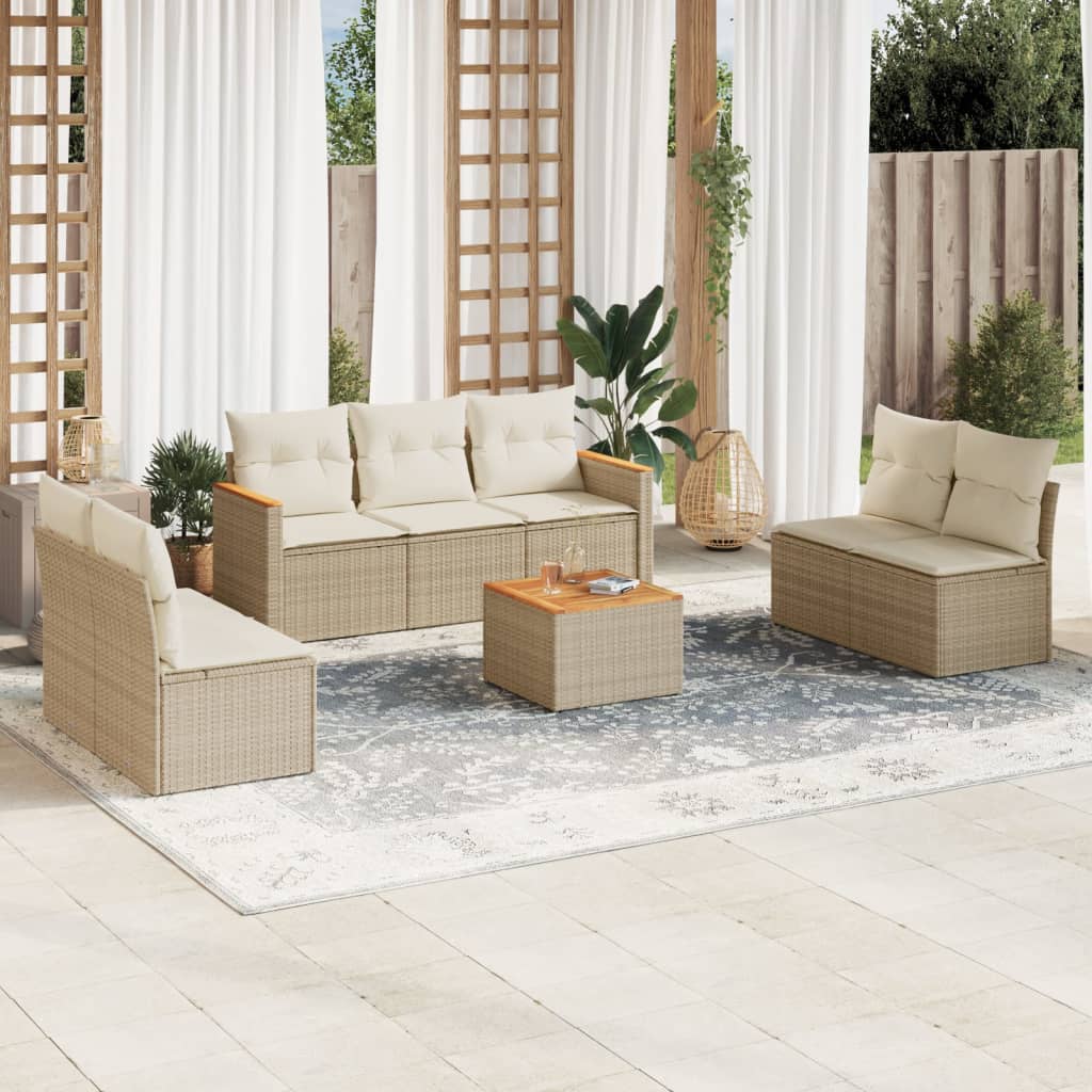 vidaXL 7-delige Loungeset met kussens poly rattan zwart