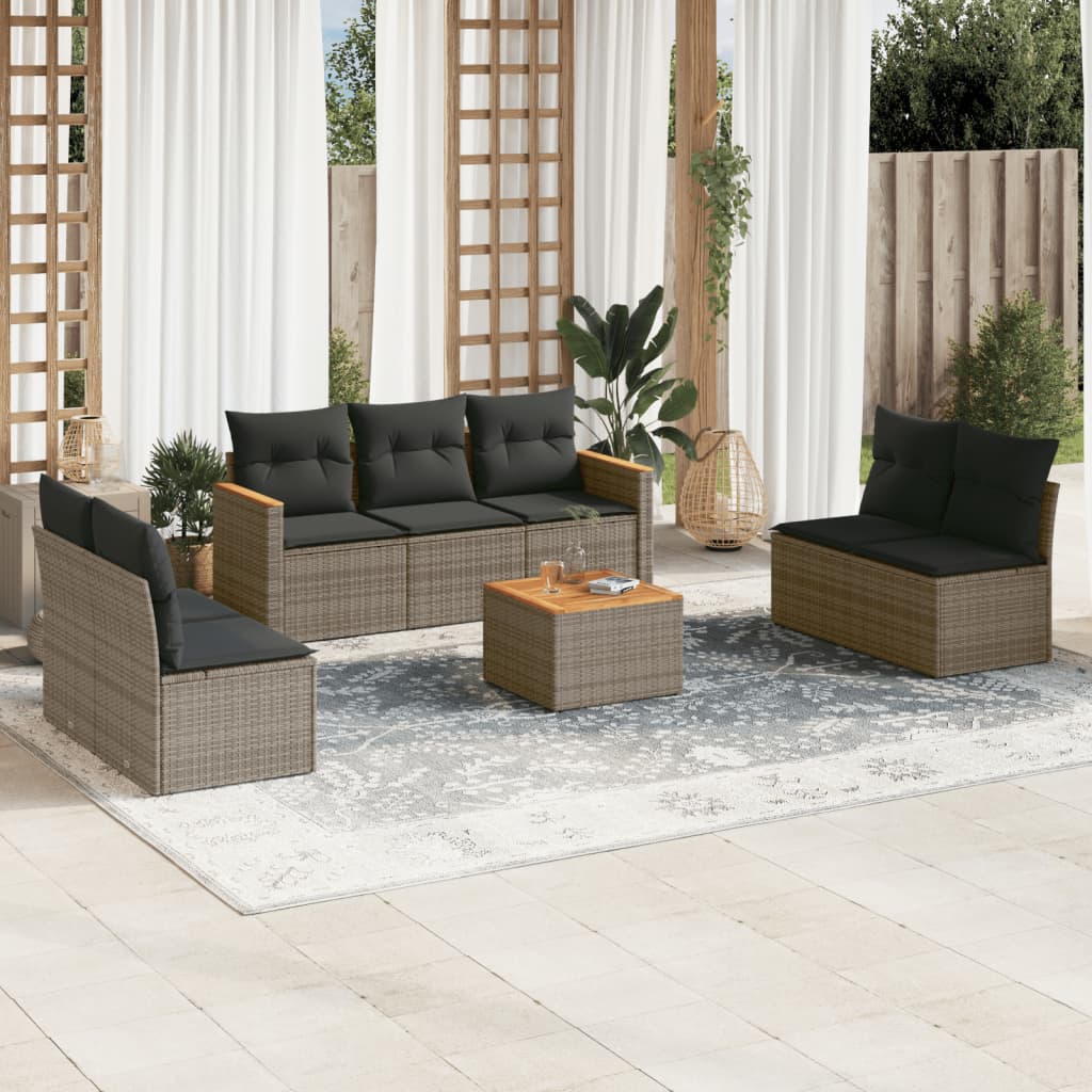 vidaXL 7-delige Loungeset met kussens poly rattan zwart