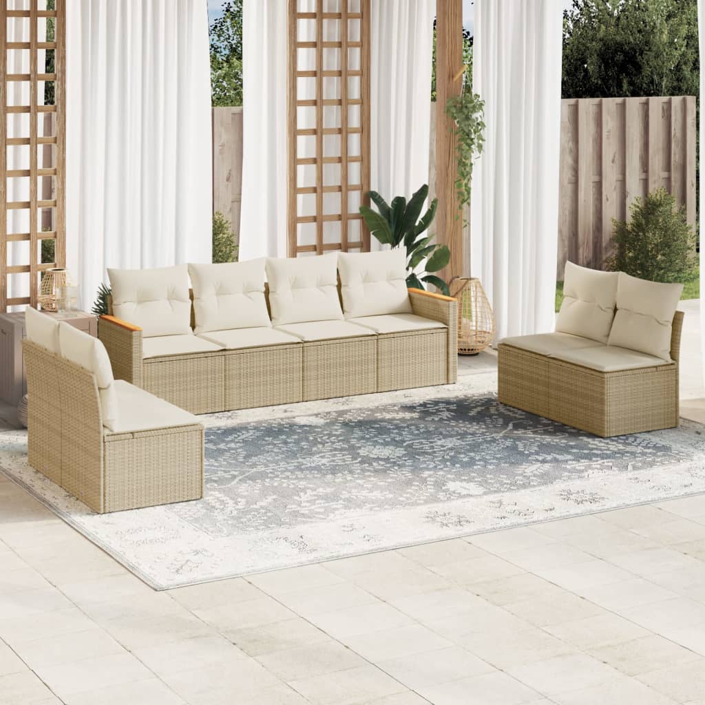 vidaXL 8-delige Loungeset met kussens poly rattan zwart
