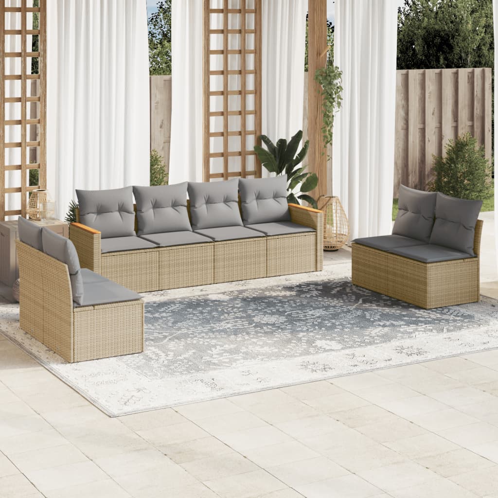 vidaXL 8-delige Loungeset met kussens poly rattan zwart