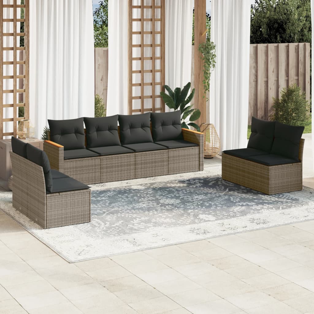 vidaXL 8-delige Loungeset met kussens poly rattan zwart