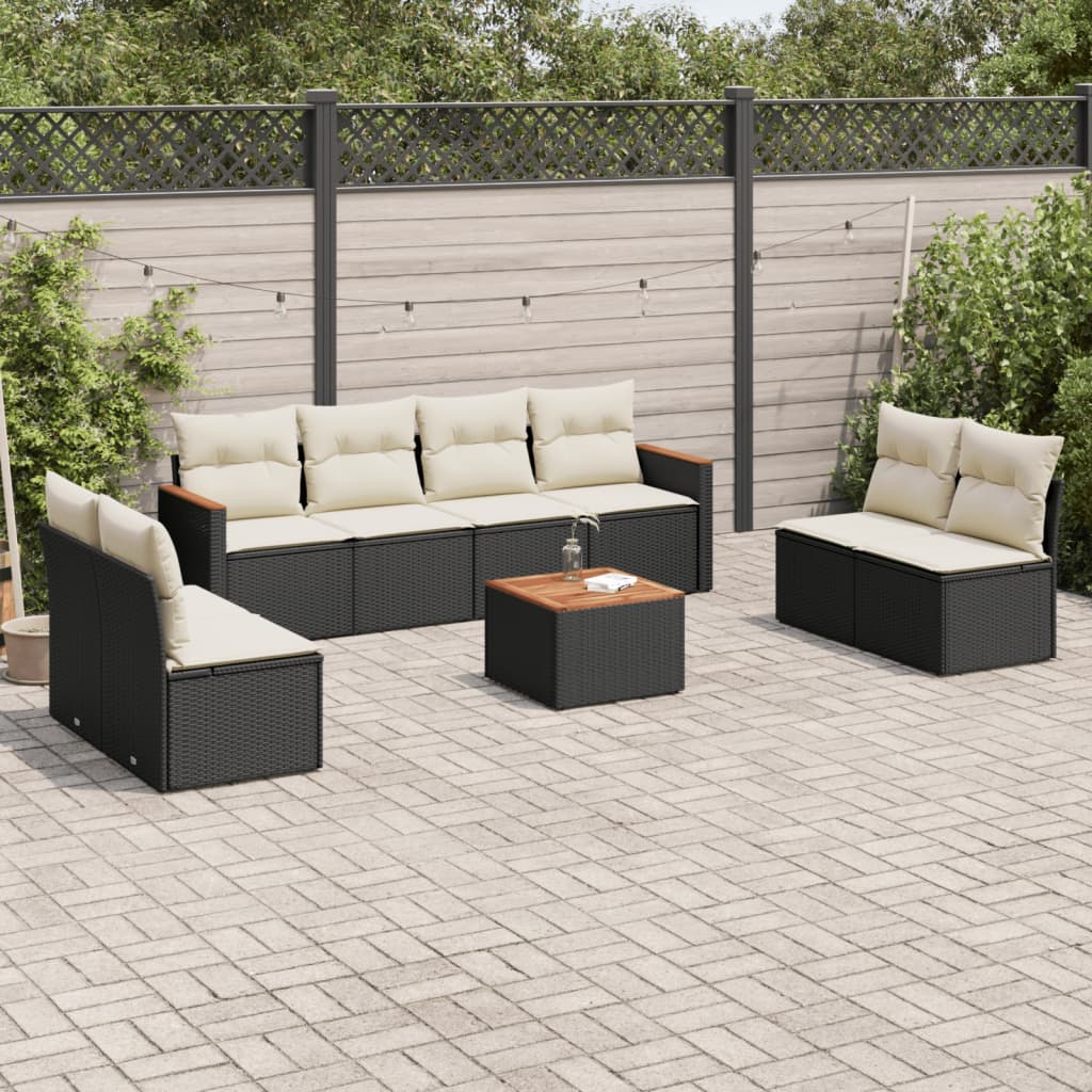 vidaXL 8-delige Loungeset met kussens poly rattan zwart