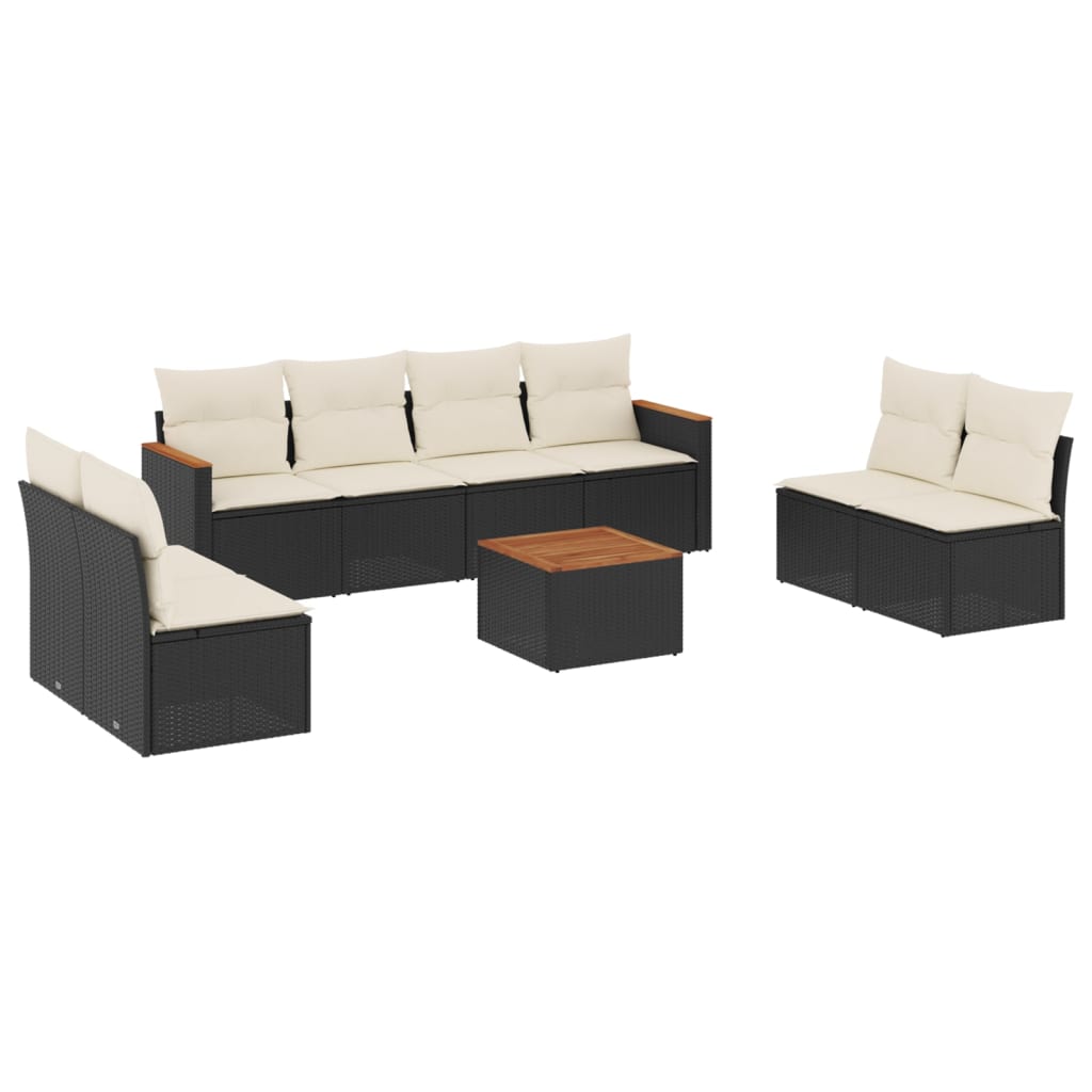 vidaXL 8-delige Loungeset met kussens poly rattan zwart