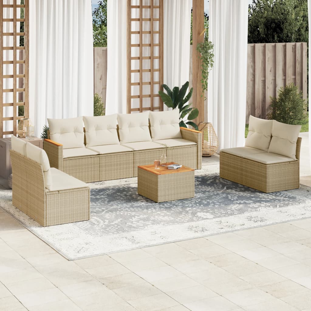 vidaXL 8-delige Loungeset met kussens poly rattan zwart