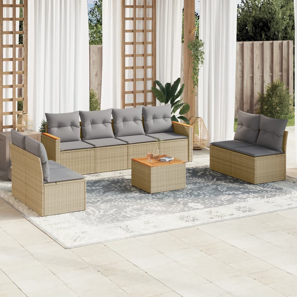 vidaXL 8-delige Loungeset met kussens poly rattan zwart