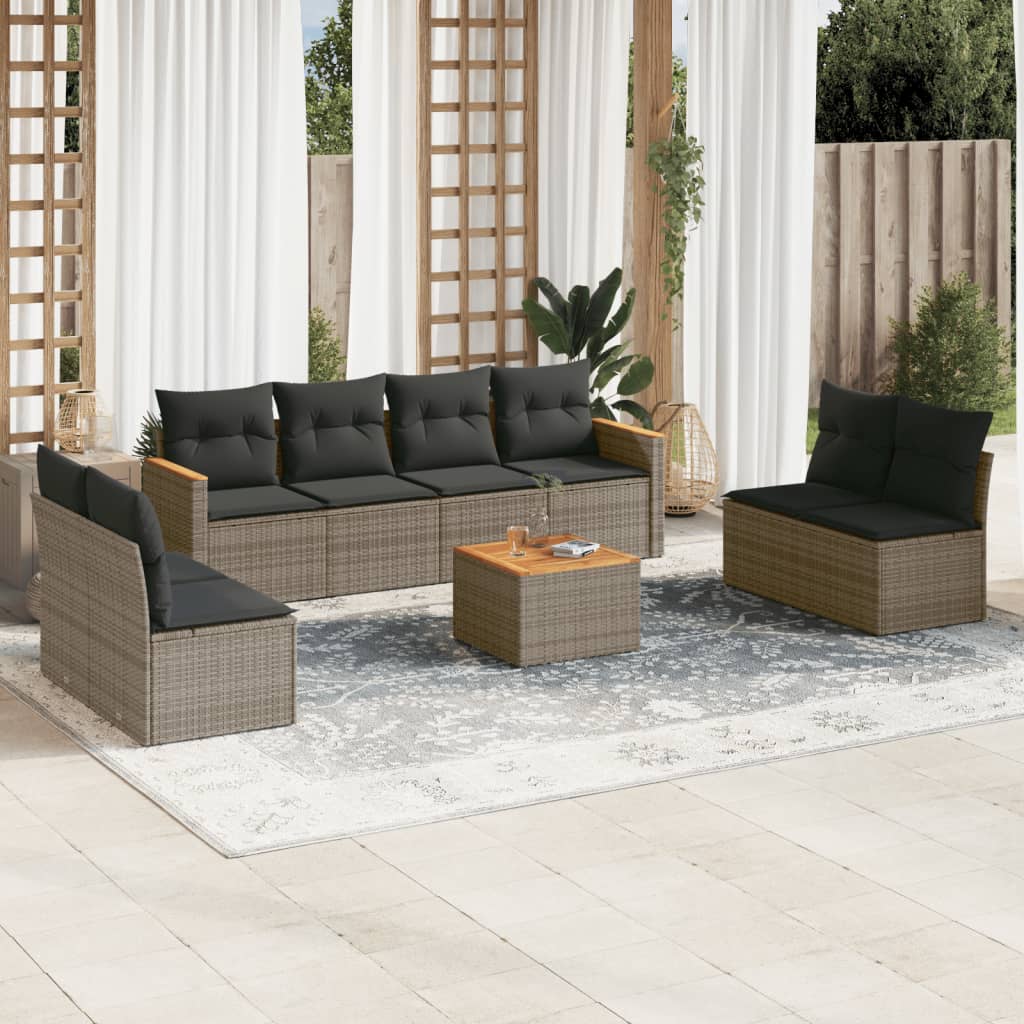 vidaXL 8-delige Loungeset met kussens poly rattan zwart