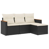 vidaXL 4-delige Loungeset met kussens poly rattan zwart