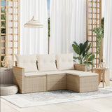 vidaXL 4-delige Loungeset met kussens poly rattan zwart