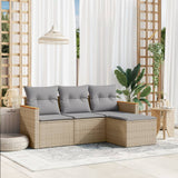 vidaXL 4-delige Loungeset met kussens poly rattan zwart
