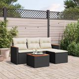vidaXL 4-delige Loungeset met kussens poly rattan zwart