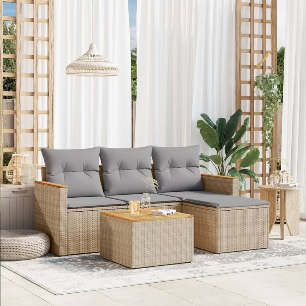 vidaXL 4-delige Loungeset met kussens poly rattan zwart