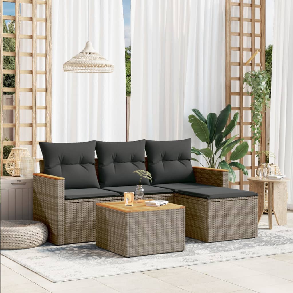 vidaXL 4-delige Loungeset met kussens poly rattan zwart