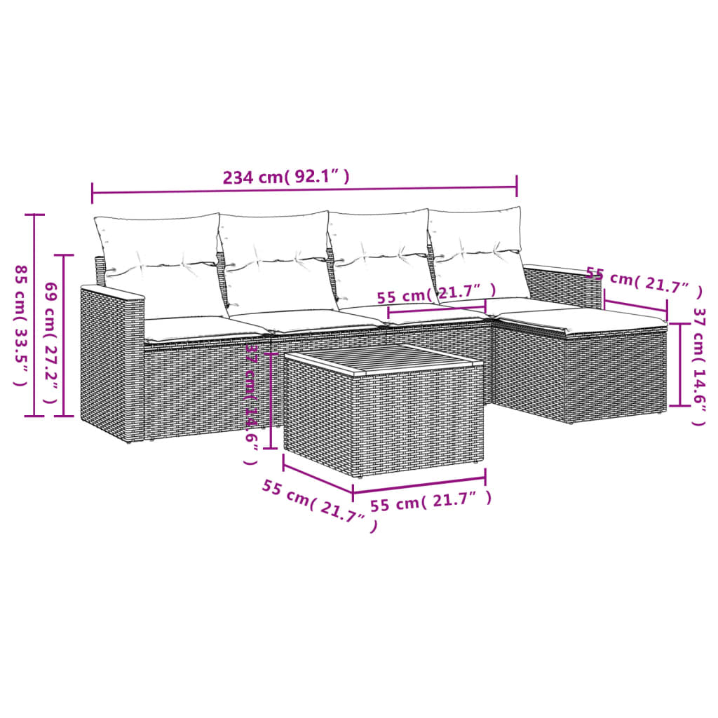 vidaXL 5-piece Lounge Set with Cushions Poly Rattan Black