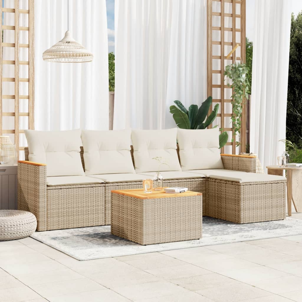 vidaXL 5-piece Lounge Set with Cushions Poly Rattan Black