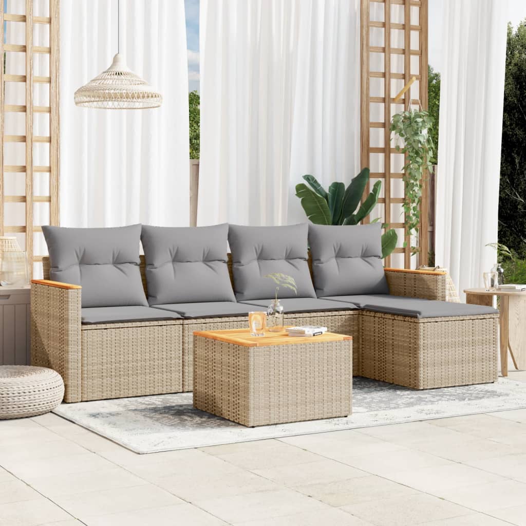 vidaXL 5-piece Lounge Set with Cushions Poly Rattan Black