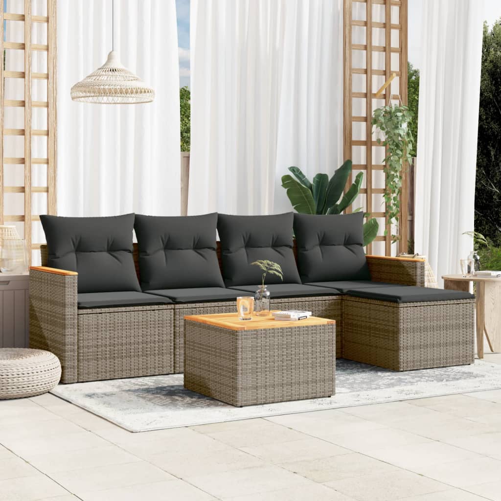 vidaXL 5-piece Lounge Set with Cushions Poly Rattan Black
