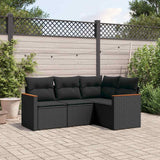 vidaXL 4-delige Loungeset met kussens poly rattan zwart