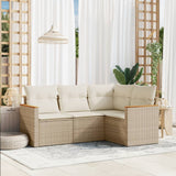 vidaXL 4-delige Loungeset met kussens poly rattan zwart