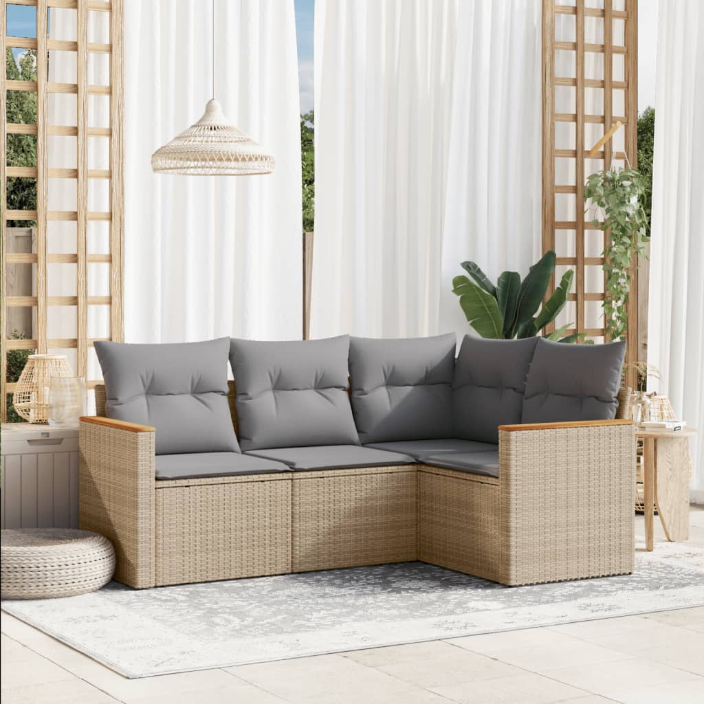 vidaXL 4-delige Loungeset met kussens poly rattan zwart