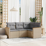 vidaXL 4-delige Loungeset met kussens poly rattan zwart
