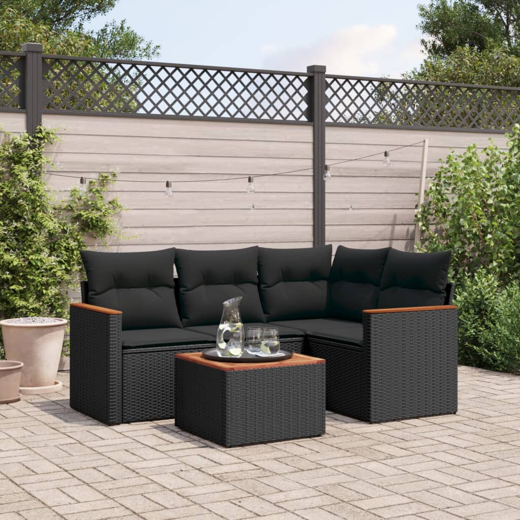 vidaXL 4-delige Loungeset met kussens poly rattan zwart
