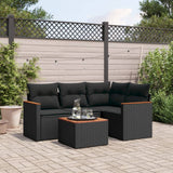 vidaXL 4-delige Loungeset met kussens poly rattan zwart