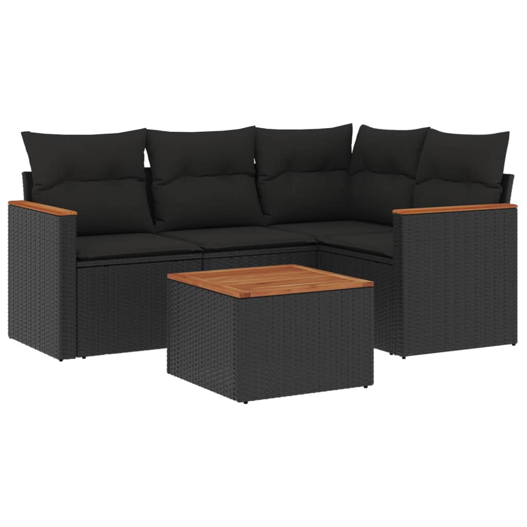 vidaXL 4-delige Loungeset met kussens poly rattan zwart