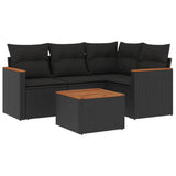 vidaXL 4-delige Loungeset met kussens poly rattan zwart
