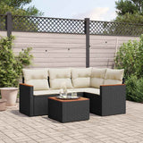vidaXL 4-delige Loungeset met kussens poly rattan zwart