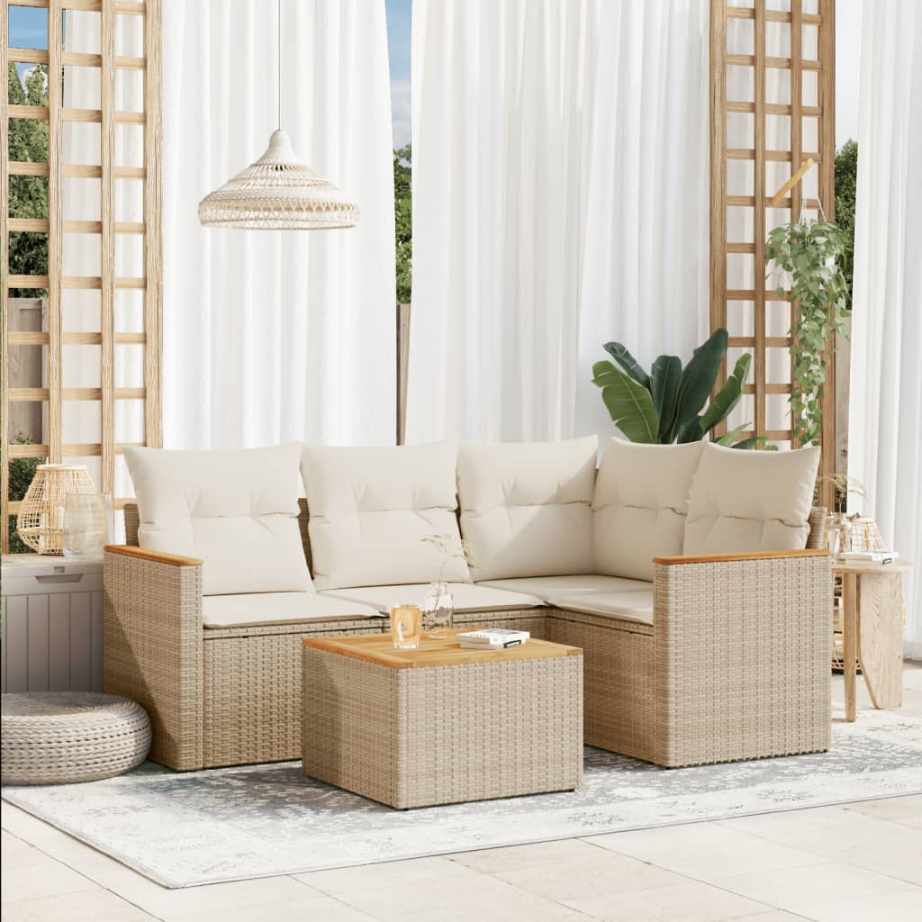 vidaXL 4-delige Loungeset met kussens poly rattan zwart