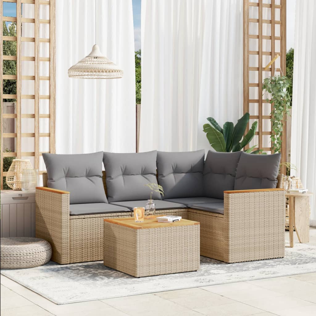 vidaXL 4-delige Loungeset met kussens poly rattan zwart