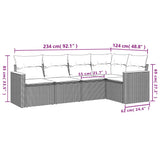 vidaXL 5-delige Loungeset met kussens poly rattan zwart