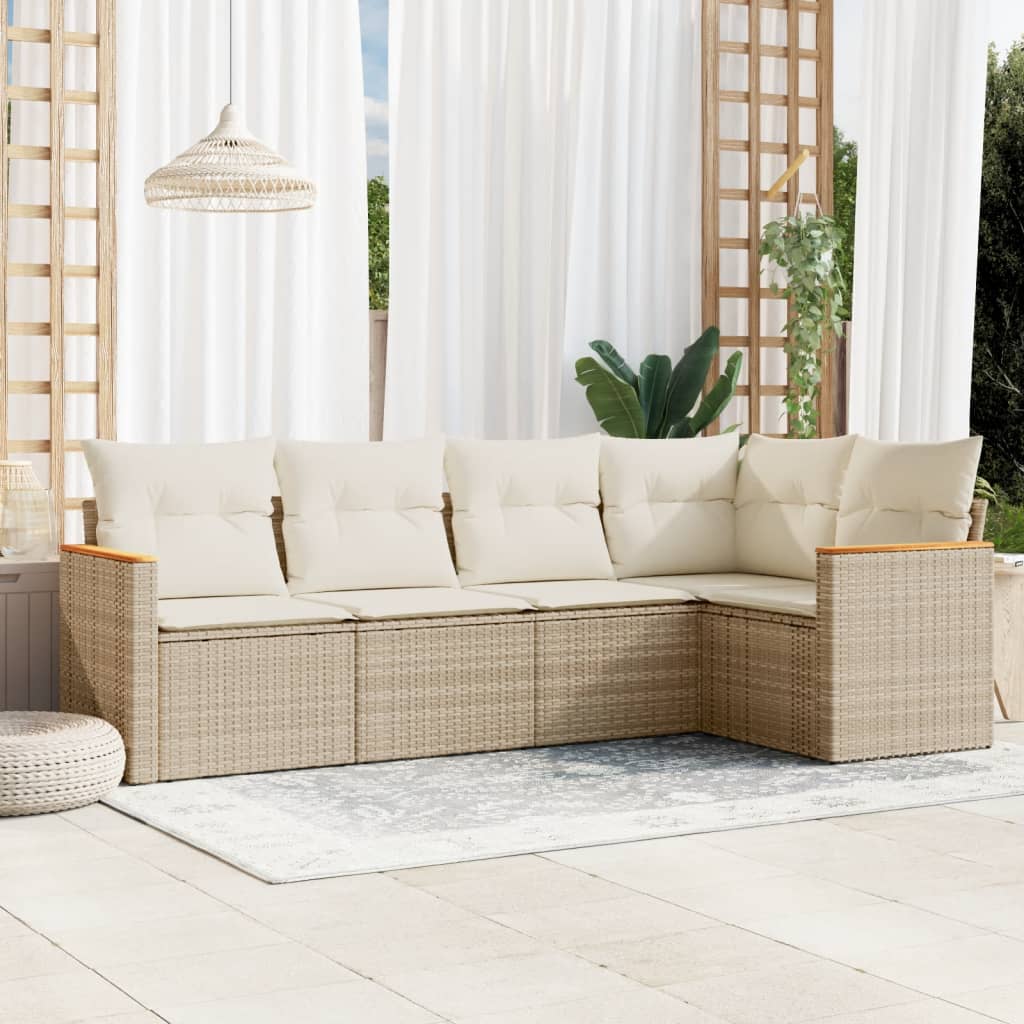 vidaXL 5-delige Loungeset met kussens poly rattan zwart