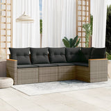vidaXL 5-delige Loungeset met kussens poly rattan zwart