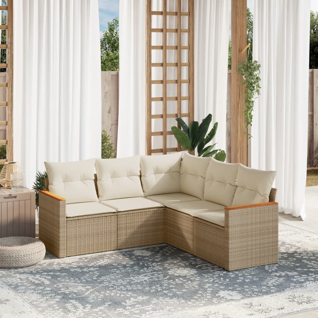 vidaXL 5-delige Loungeset met kussens poly rattan zwart