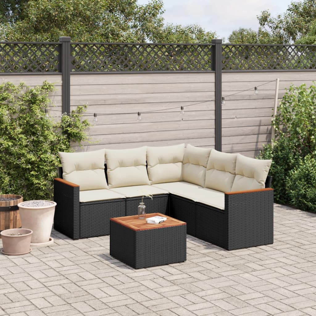 vidaXL 5-delige Loungeset met kussens poly rattan zwart