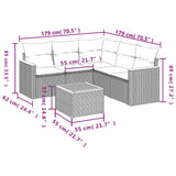 vidaXL 5-delige Loungeset met kussens poly rattan zwart