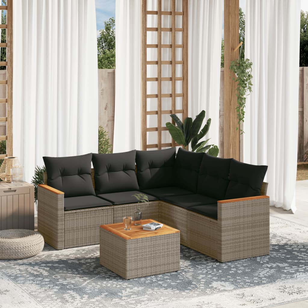 vidaXL 5-delige Loungeset met kussens poly rattan zwart