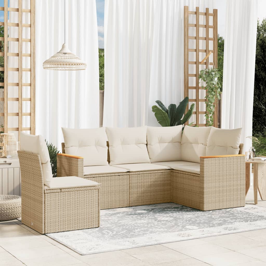 vidaXL 5-delige Loungeset met kussens poly rattan zwart