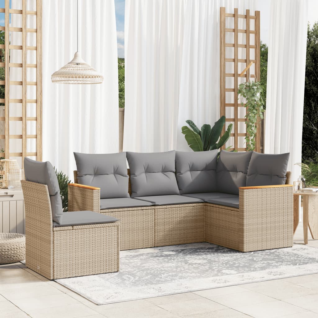 vidaXL 5-delige Loungeset met kussens poly rattan zwart