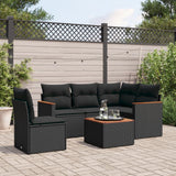 vidaXL 5-delige Loungeset met kussens poly rattan zwart