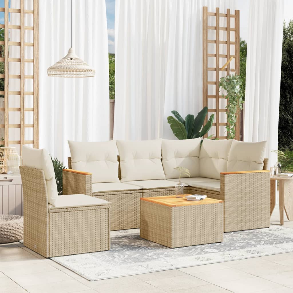 vidaXL 5-delige Loungeset met kussens poly rattan zwart
