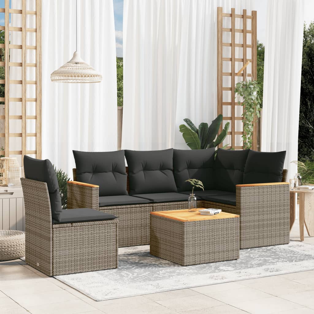 vidaXL 5-delige Loungeset met kussens poly rattan zwart