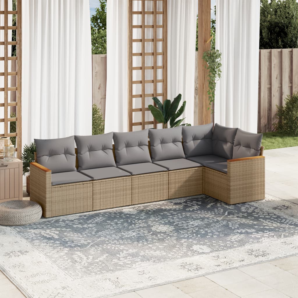 vidaXL 6-delige Loungeset met kussens poly rattan zwart