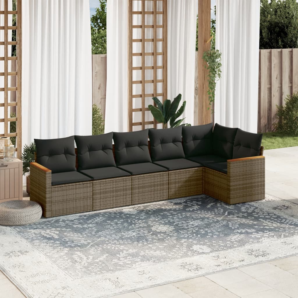 vidaXL 6-delige Loungeset met kussens poly rattan zwart